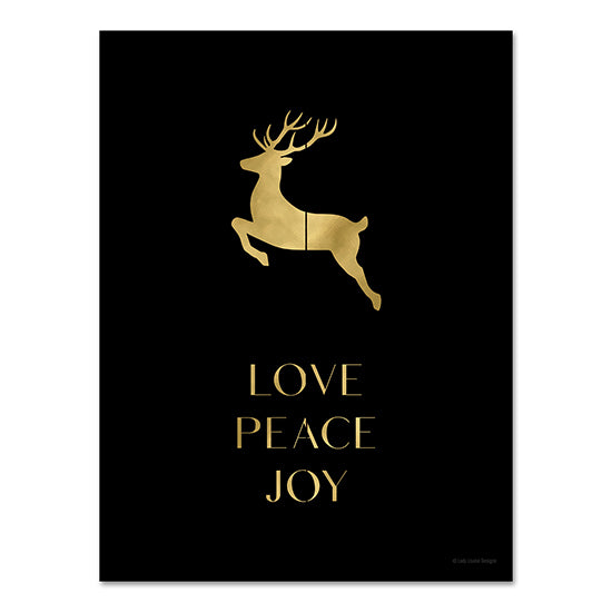 Lady Louise Designs BRO235PAL - BRO235PAL - Love, Peace, Joy Reindeer - 12x16 Love, Peace, Joy Reindeer, Reindeer, Black & Gold, Christmas, Holidays, Typography, Signs from Penny Lane