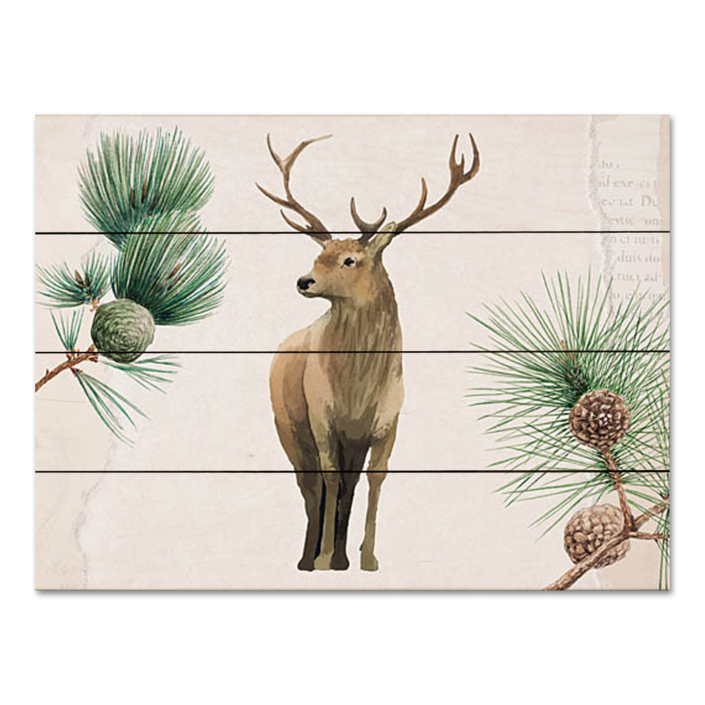 Lady Louise Designs BRO271PAL - BRO271PAL - Deer in the Pines - 16x12 Deer, Lodge, Pine Boughs, Pine Cones, Wild Animals, Masculine from Penny Lane