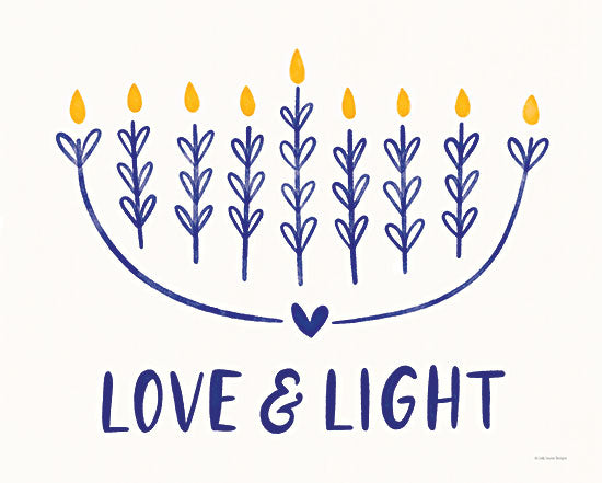 Lady Louise Designs BRO342 - BRO342 - Love & Light - 16x12 Hanukkah, Holidays, Religious, Menorah, Abstract, Love & Light, Typography, Signs, Textual Art, Jewish, Jewish Holiday, Blue & Gold from Penny Lane