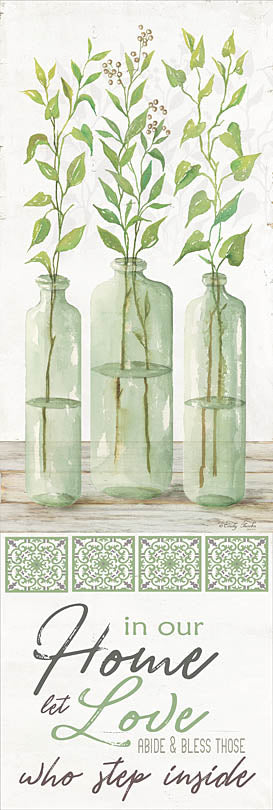 Cindy Jacobs CIN1173A - CIN1173A - In Our Home - 12x36 Bless Those Who Step Inside, Glass Bottles, Greenery, Tiles, Home, Love, Calligraphy, Neutral Palette, Signs from Penny Lane