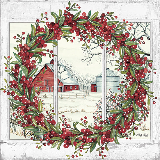 Cindy Jacobs CIN1326 - CIN1326 - Winter Barn Window View I - 12x12 Winter, Barn, Window, Wreath, Christmas Ivy, Silo from Penny Lane