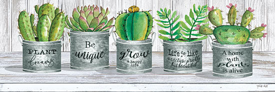 Cindy Jacobs CIN1813A - CIN1813A - Galvanized Pot Succulents I - 36x12 Cactus, Galvanized Tin Pots, Motivational, Still Life, Wood from Penny Lane