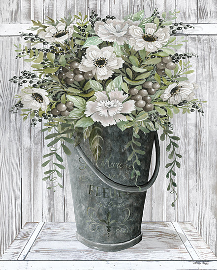 Cindy Jacobs CIN1848 - CIN1848 - Galvanized Fleurs      - 12x16 Flowers, White Flowers, Tin Pail, Greenery, Bouquet, Blooms, Shabby Chic from Penny Lane