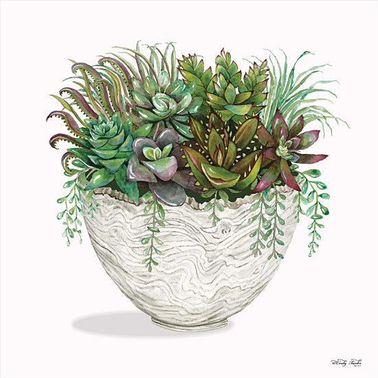 Cindy Jacobs CIN1867 - CIN1867 - White Wood Succulent III   - 12x12 Succulents, Wood Pot, Cactus, Southwestern from Penny Lane