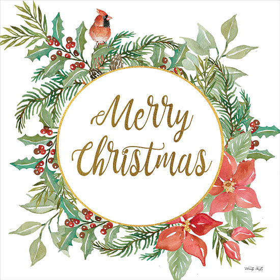 Cindy Jacobs CIN1927 - CIN1927 - Merry Christmas Cardinal Wreath - 12x12 Holidays, Merry Christmas, Wreath, Cardinal, Poinsettias, Berries, Nature from Penny Lane