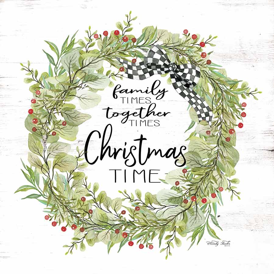 Cindy Jacobs CIN1928 - CIN1928 - Christmas Time Wreath - 12x12 Holidays, Family Time,, Wreath, Gingham Bow, Berries, Nature from Penny Lane