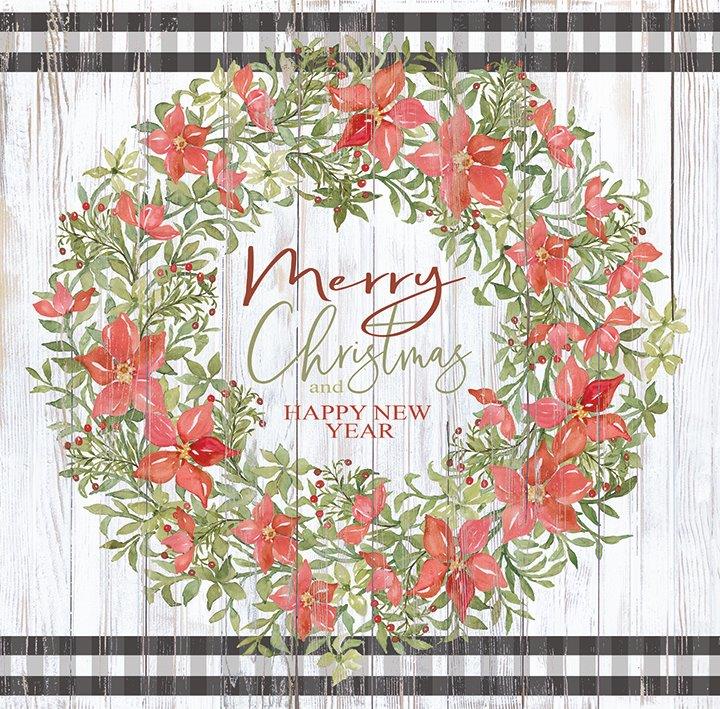 Cindy Jacobs CIN1929 - CIN1929 - Merry Christmas & Happy New Year Wreath - 12x12 Signs, Typography, Poinsettias, Merry Christmas, Happy New Year from Penny Lane
