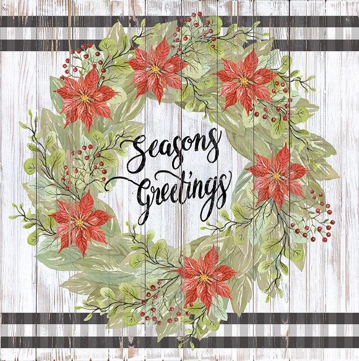 Cindy Jacobs CIN1931 - CIN1931 - Seasons Greetings Wreath - 12x12 Wreath, Poinsettias, Seasons Greetings, Christmas, Signs, Typography from Penny Lane