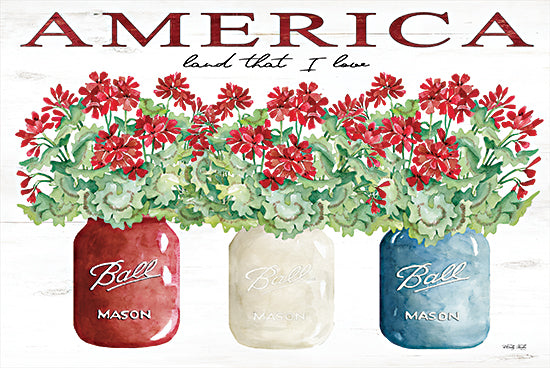Cindy Jacobs CIN2010 - CIN2010 - America Glass Jars - 18x12 Ball Jars, Red Flowers, Red, White & Blue, America, Patriotic, Still Life from Penny Lane