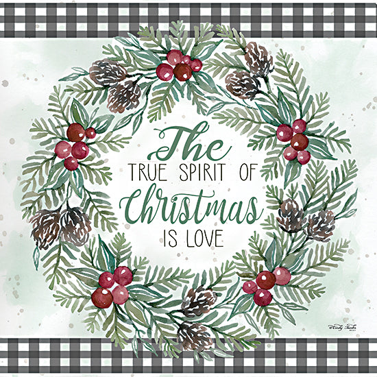 Cindy Jacobs CIN2095 - CIN2095 - The True Spirit Wreath    - 12x12 The True Spirit of Christmas, Wreath, Holidays, Christmas, Greenery, Pine Cones, Plaid from Penny Lane
