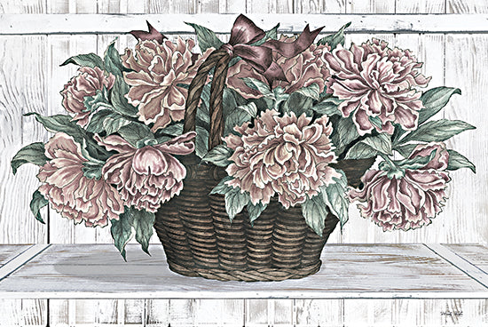 Cindy Jacobs CIN2124 - CIN2124 - Basket of Peonies - 18x12 Pink Peonies, Basket, Wood Planks from Penny Lane