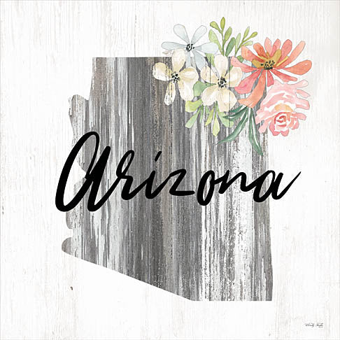 Cindy Jacobs CIN2225 - CIN2225 - Floral Arizona State Art - 12x12 Travel, State, Arizona, Typography, Signs, Textual Art, Flowers, 50 States, Wood Background from Penny Lane