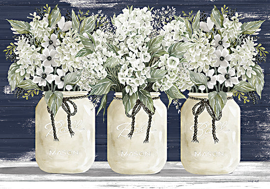 Cindy Jacobs CIN2274 - CIN2274 - White Floral Trio    - 18x12 Flowers, White Flowers, Jars, Still Life, Blue and White from Penny Lane
