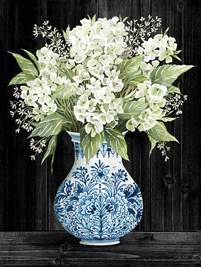 Cindy Jacobs CIN2278 - CIN2278 - Hydrangea Elegance    - 12x18 Flowers, White Flowers, Hydrangeas, Blue and White Vase, Black Background from Penny Lane