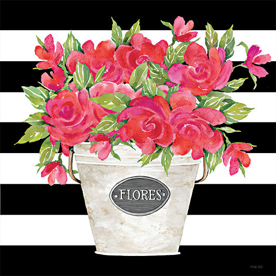 Cindy Jacobs CIN2296 - CIN2296 - Fuchsia Flores Stripes - 12x12 Flowers, Pink Flowers, Black & White Stripes, White Pot from Penny Lane
