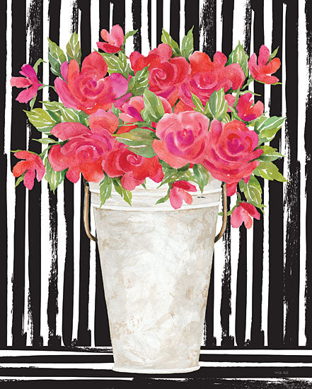 Cindy Jacobs CIN2298 - CIN2298 - Fuchsias I - 12x16 Flowers, Pink Flowers, Black & White Stripes, White Pot from Penny Lane