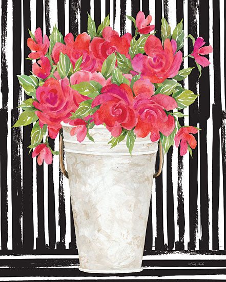 Cindy Jacobs CIN2299 - CIN2299 - Fuchsias II - 12x16 Flowers, Pink Flowers, Black & White Stripes, White Pot from Penny Lane