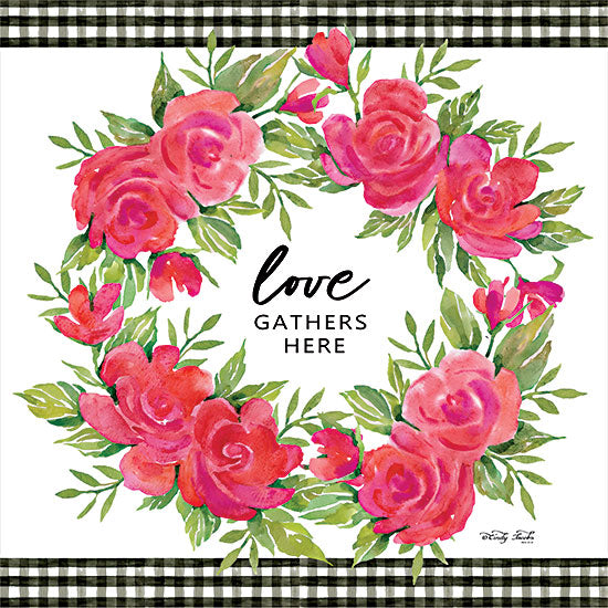 Cindy Jacobs CIN2301 - CIN2301 - Love Gathers Here - 12x12 Love Gathers Here, Wreath, Pink Flowers, Flowers, Black & White Gingham from Penny Lane
