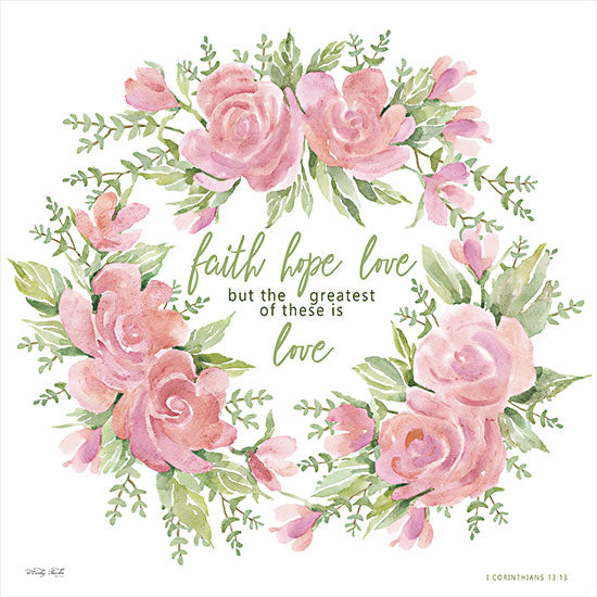 Cindy Jacobs CIN2309 - CIN2309 - Faith Hope Love - 12x12 Faith, Hope, Love, Greatest is Love, Wreath, Light Pink Flowers, Flowers, Religious, Signs from Penny Lane