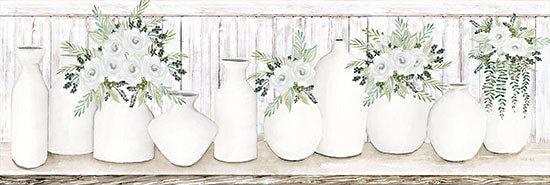 Cindy Jacobs CIN2408A - CIN2408A - White Simplicity - 36x12 Still Life, White Pots, Flowers, White Flowers, Wood Background from Penny Lane