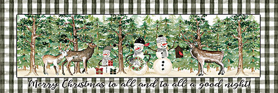 Cindy Jacobs CIN2587 - CIN2587 - Merry Christmas to All - 18x6 Merry Christmas, Snowmen, Reindeers, Trees, Forest, Black & White Gingham from Penny Lane