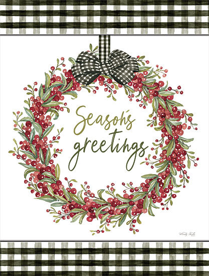 Cindy Jacobs CIN2615 - CIN2615 - Season's Greetings Wreath - 12x16 Seasons' Greetings, Wreath, Berries, Black & White Gingham, Signs, Christmas, Holidays from Penny Lane