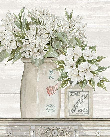 Cindy Jacobs CIN2637 - CIN2637 - Floral Country Crocks - 12x16 Flowers, White Flowers, Country Crocks, Crocks, Shabby Chic, Country French, Still Life from Penny Lane