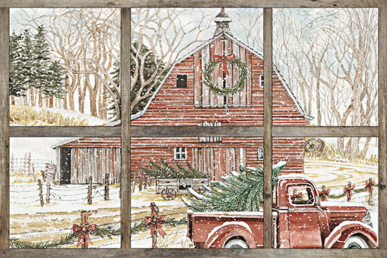 Cindy Jacobs CIN2671 - CIN2671 - Christmas Barn View - 18x12 Window Pane, Farm, Barn, Truck, Christmas Tree, Holidays, Christmas Tree from Penny Lane