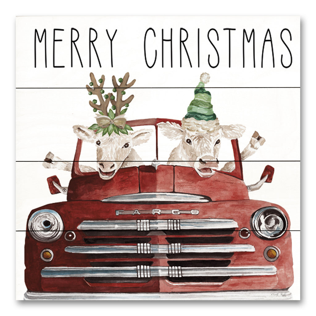 Cindy Jacobs CIN2718PAL - CIN2718PAL - Merry Christmas Cows - 12x12 Christmas, Holidays, Cows, Whimsical, Truck, Red Truck, Merry Christmas, Typography, Signs from Penny Lane