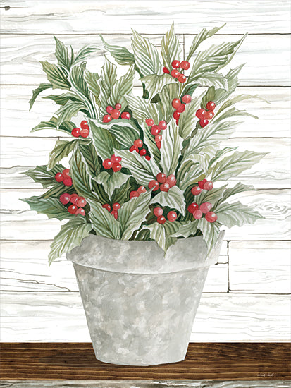 Cindy Jacobs CIN2789 - CIN2789 - Pot of Holly - 12x16 Holly, Berries, Holiday, Christmas, Plants, Wood Background, Still Life from Penny Lane