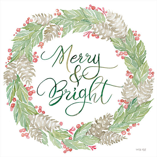 Cindy Jacobs CIN2829 - CIN2829 - Merry & Bright Wreath - 12x12 Merry & Bright, Christmas, Holidays, Wreath, Greenery, Holly, Berries, Pine Cones, Calligraphy, Signs from Penny Lane