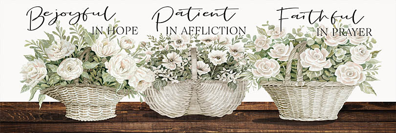 Cindy Jacobs CIN2865A - CIN2865A - Be Joyful Patient Faithful - 36x12 Be Joyful, Patient, Faithful, Religion, Baskets of Flowers, Baskets, Flowers, Pink Flowers, Still Life, Signs from Penny Lane