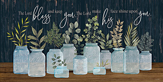 Cindy Jacobs CIN2976 - CIN2976 - The Lord Bless You - 18x9 The Lord Bless and Keep You, Greenery, Glass Jars, Mason Jars, Ball Jars, Still Life, Religion, Signs from Penny Lane