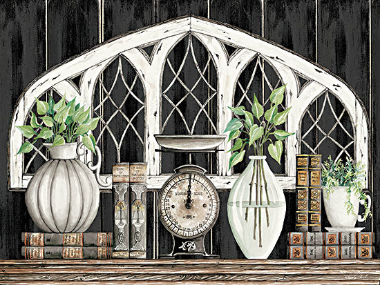 Cindy Jacobs CIN2987 - CIN2987 - Farmhouse Dresser - 18x12 Farmhouse, Dresser, Scale, Greenery, Books, Still Life, Arch Windows from Penny Lane