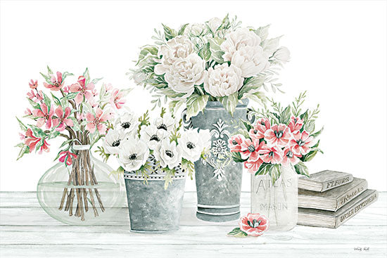 Cindy Jacobs CIN3004 - CIN3004 - Farmhouse Florals I - 18x12 Still Life, Flowers, Gardening Books, Galvanized Pots, Glass Vases, Mason Jars, Shabby Chic, Farmhouse Florals, Bouquets from Penny Lane