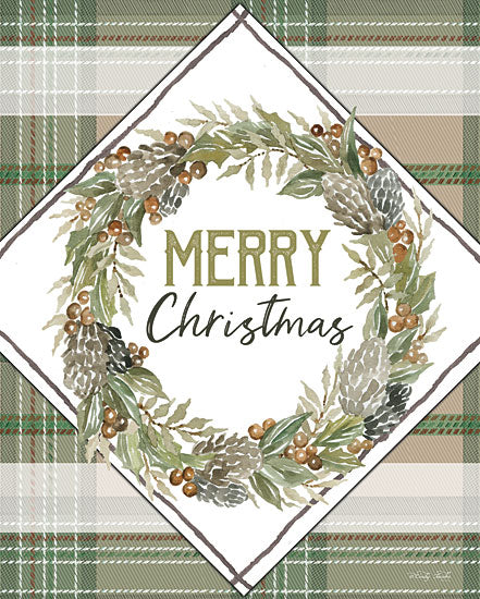 Cindy Jacobs CIN3056 - CIN3056 - Merry Christmas - 12x16 Merry Christmas, Christmas, Holiday, Wreath, Greenery, Berries, Plaid, Typography from Penny Lane