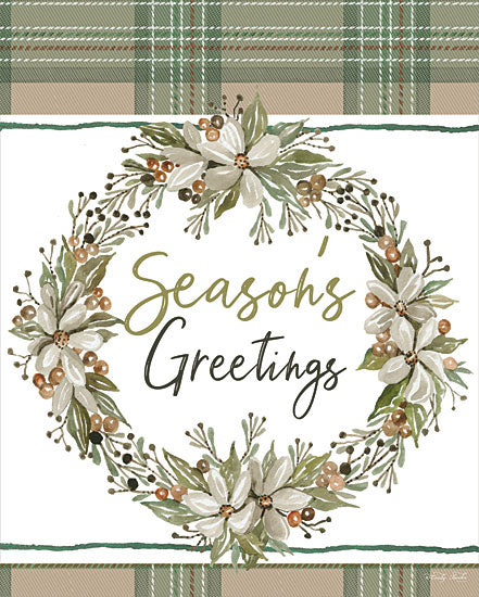 Cindy Jacobs CIN3057 - CIN3057 - Season's Greetings - 12x16 Season's Greetings, Christmas, Holiday, Wreath, Greenery, Flowers, Berries, Plaid, Typography from Penny Lane