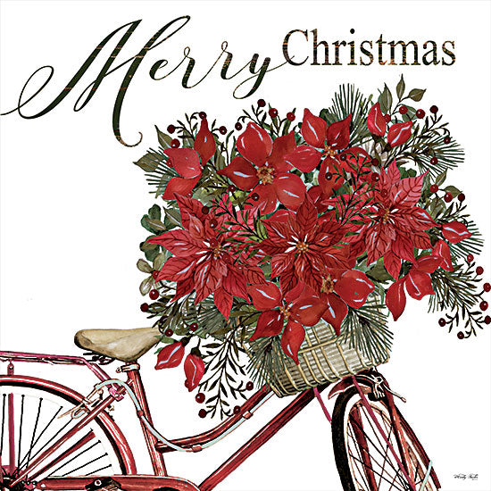Cindy Jacobs CIN3064 - CIN3064 - Poinsettia Bicycle - 12x12 Christmas, Holidays, Poinsettias, Christmas Flower, Bicycle, Bike, Merry Christmas, Typography, Signs, Winter, Cottage/Country from Penny Lane