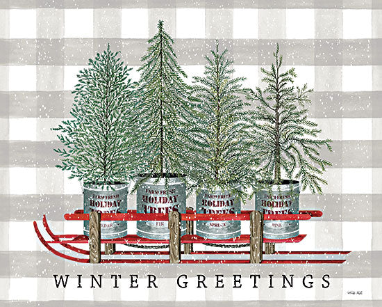 Cindy Jacobs CIN3076 - CIN3076 - Winter Greetings - 16x12 Winter, Greetings, Trees, Christmas Trees, Pine Trees, Sled, Typography, Signs, Still Life, Plaid from Penny Lane