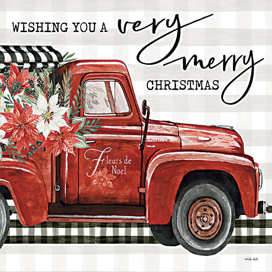 Cindy Jacobs CIN3078 - CIN3078 - A Very Merry Christmas - 12x12 Christmas, Holidays, Truck, Red Truck, Flowers, Poinsettias, Christmas Flowers, Floral Truck, Wishing You a Very Merry Christmas, Plaid, Typography, Signs, Winter from Penny Lane