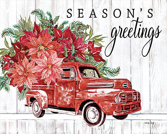 Cindy Jacobs CIN3079 - CIN3079 - Season's Greetings - 16x12 Season's Greetings, Christmas, Holiday, Poinsettias, Truck, Red Truck, Whimsical, Signs, Typography from Penny Lane