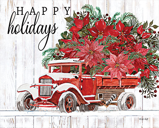 Cindy Jacobs CIN3080 - CIN3080 - Happy Holidays - 16x12 Season's Greetings, Christmas, Holiday, Poinsettias, Truck, Red Truck, Whimsical, Signs, Typography from Penny Lane