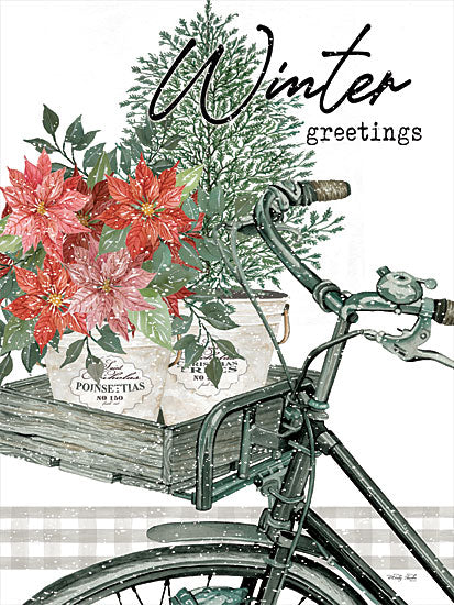 Cindy Jacobs CIN3081 - CIN3081 - Winter Greetings - 12x16 Christmas, Holidays, Bike, Bicycle, Poinsettias, Christmas Flowers, Winter Greetings, Winter, Typography, Signs from Penny Lane