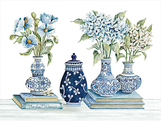 Cindy Jacobs CIN3098 - CIN3098 - Delft Blue Floral I - 16x12 Still Life, Blue & White Vases, Blue & White Flowers, Flowers, Books, French Country, Spring from Penny Lane