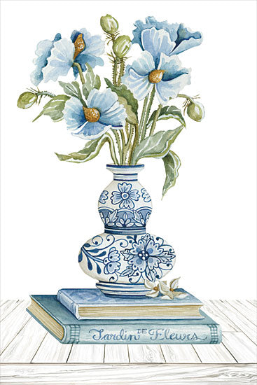 Cindy Jacobs CIN3099 - CIN3099 - Delft Blue Floral II - 12x18 Still Life, Blue & White Vases, Blue & White Flowers, Flowers, Books, French Country, Spring from Penny Lane