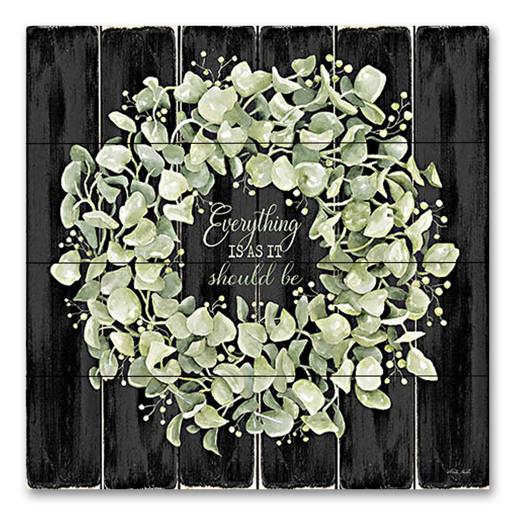 Cindy Jacobs CIN3111PAL - CIN3111PAL - Everything Is Wreath - 12x12 Wreath, Greenery, Inspirational, Everything is As it Should Be, Typography, Signs, Textual Art, Wood Background, Black Background, Cottage Country from Penny Lane