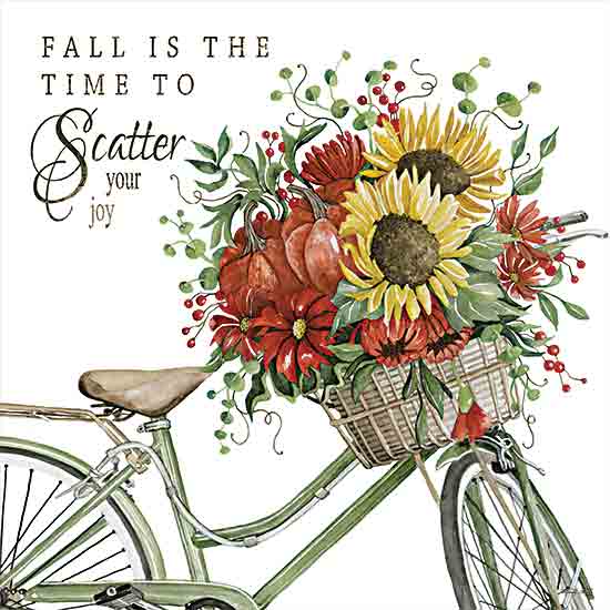 Cindy Jacobs CIN3128 - CIN3128 - Fall is the Time to Scatter Your Joy - 12x12 Fall is the Time to Scatter Your Joy, Bike, Bicycle, Flowers, Sunflowers, Fall Flowers, Fall, Autumn, Typography, Signs from Penny Lane