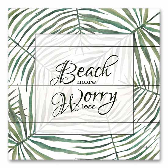 Cindy Jacobs CIN3190PAL - CIN3190PAL - Beach More, Worry Less - 12x12 Palm Leaves, Tropical, Summer, Leisure, Relax, Typography, Signs from Penny Lane
