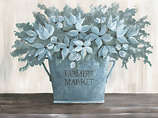 Cindy Jacobs CIN3215 - CIN3215 - Steel Blue Floral I - 18x12 Flowers, Blue Flowers, Galvanized Pail, Blue & White, Farmer's Market, Farmhouse/Country from Penny Lane