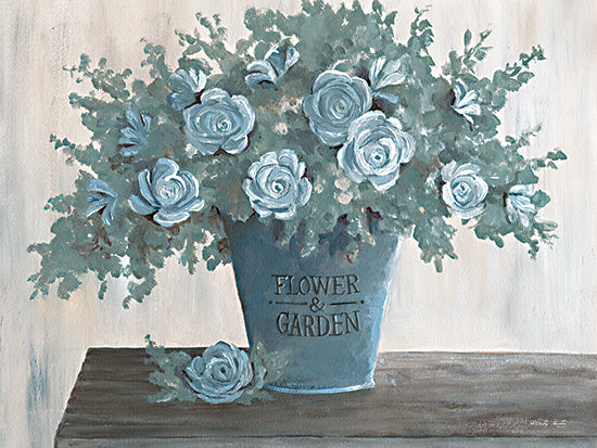 Cindy Jacobs CIN3216 - CIN3216 - Steel Blue Floral II - 18x12 Flowers, Blue Flowers, Galvanized Pail, Blue & White, Flower & Garden, Cottage/Country from Penny Lane